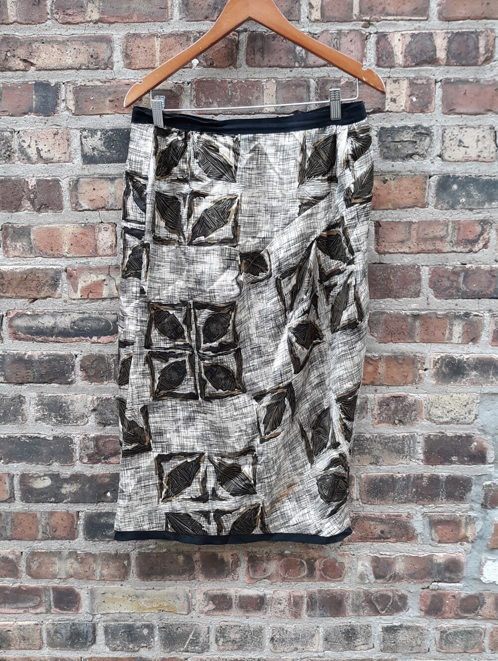 Easton Pearson Silk Abstract Geometric Silk Skirt Size 12 Orange Lining Luxury